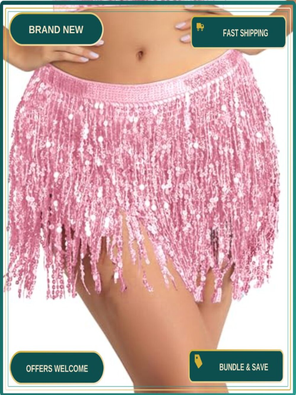 Sequin Tassel Belly Dance Hip Scarf Fringe Skirt Rave Festival Costume